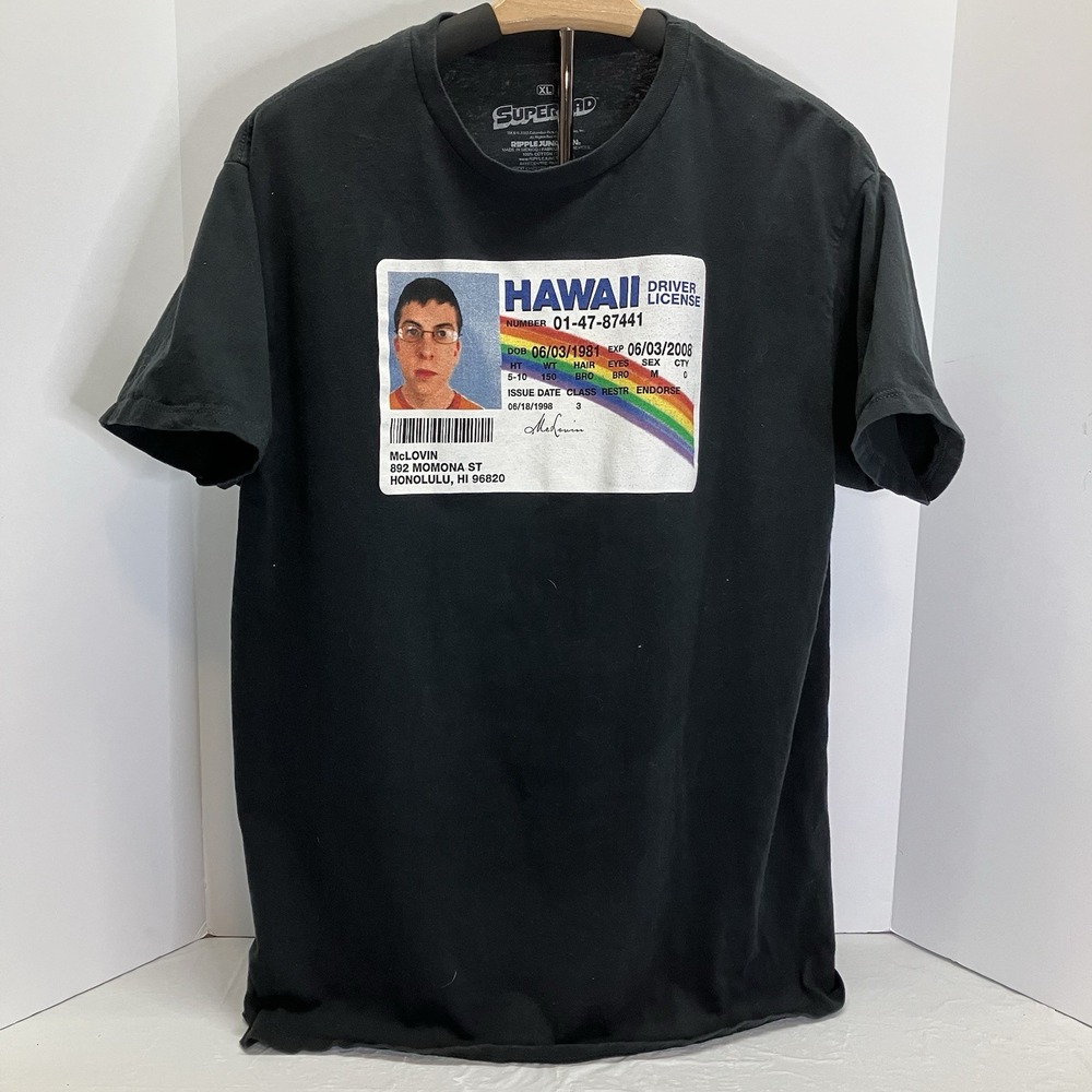 Ripple Junction Mens Black Superbad Licensed McLovin License Tee T Shirt Size XL